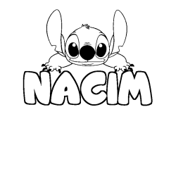 Coloriage prénom NACIM - décor Stitch