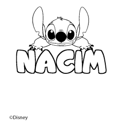 Coloriage pr&eacute;nom NACIM - d&eacute;cor Stitch