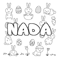 Coloriage prénom NADA - décor Paques