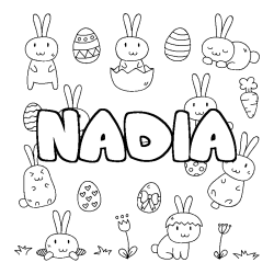 Coloriage pr&eacute;nom NADIA - d&eacute;cor Paques