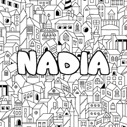 Coloriage pr&eacute;nom NADIA - d&eacute;cor Ville