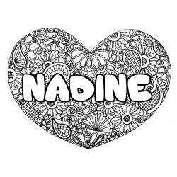 Coloriage pr&eacute;nom NADINE - d&eacute;cor Mandala coeur