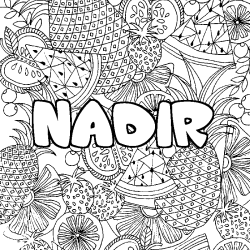Coloriage pr&eacute;nom NADIR - d&eacute;cor Mandala fruits
