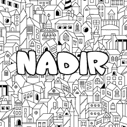 Coloriage pr&eacute;nom NADIR - d&eacute;cor Ville