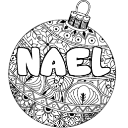 Coloriage prénom NAEL - décor Boule de Noël