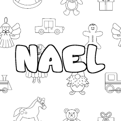 Coloriage prénom NAEL - décor Jouets