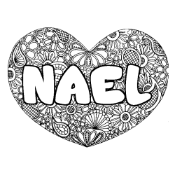 Coloriage prénom NAEL - décor Mandala coeur
