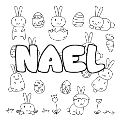 Coloriage prénom NAEL - décor Paques