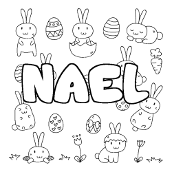 Coloriage pr&eacute;nom NAEL - d&eacute;cor Paques