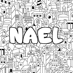 Coloriage pr&eacute;nom NAEL - d&eacute;cor Ville