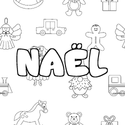 Coloriage pr&eacute;nom NA&Euml;L - d&eacute;cor Jouets
