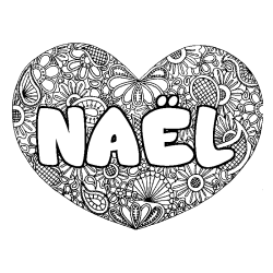 Coloriage pr&eacute;nom NA&Euml;L - d&eacute;cor Mandala coeur