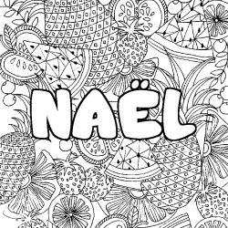 Coloriage pr&eacute;nom NA&Euml;L - d&eacute;cor Mandala fruits