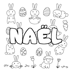 Coloriage pr&eacute;nom NA&Euml;L - d&eacute;cor Paques