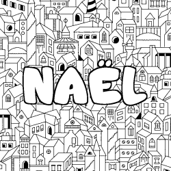 Coloriage pr&eacute;nom NA&Euml;L - d&eacute;cor Ville