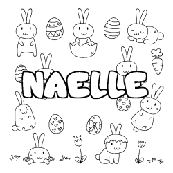 Coloriage pr&eacute;nom NAELLE - d&eacute;cor Paques