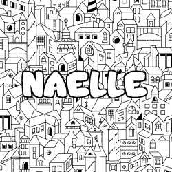 Coloriage prénom NAELLE - décor Ville