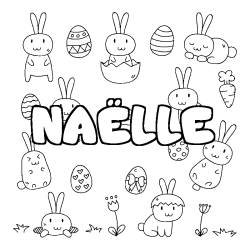 Coloriage pr&eacute;nom NA&Euml;LLE - d&eacute;cor Paques