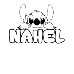 Coloriage prénom NAHEL - décor Stitch