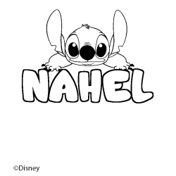 Coloriage pr&eacute;nom NAHEL - d&eacute;cor Stitch