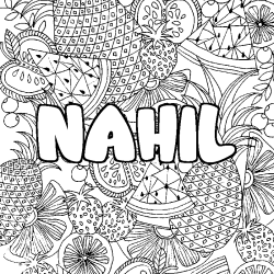 Coloriage prénom NAHIL - décor Mandala fruits