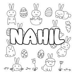 Coloriage pr&eacute;nom NAHIL - d&eacute;cor Paques
