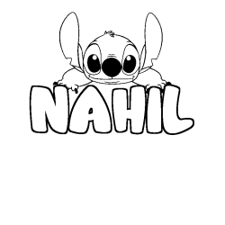Coloriage prénom NAHIL - décor Stitch