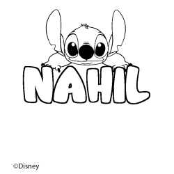 Coloriage pr&eacute;nom NAHIL - d&eacute;cor Stitch