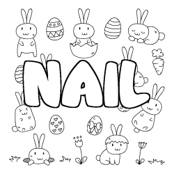 Coloriage pr&eacute;nom NAIL - d&eacute;cor Paques