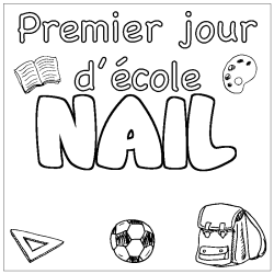 Coloriage prénom NAIL - décor Premier jour d'école