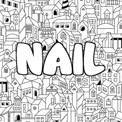 Coloriage pr&eacute;nom NAIL - d&eacute;cor Ville