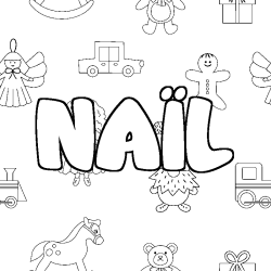 Coloriage pr&eacute;nom NA&Iuml;L - d&eacute;cor Jouets