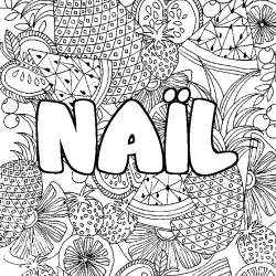 Coloriage pr&eacute;nom NA&Iuml;L - d&eacute;cor Mandala fruits