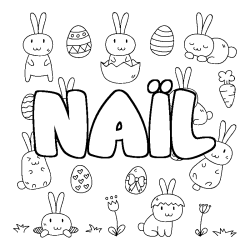 Coloriage pr&eacute;nom NA&Iuml;L - d&eacute;cor Paques