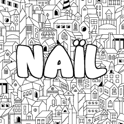 Coloriage pr&eacute;nom NA&Iuml;L - d&eacute;cor Ville