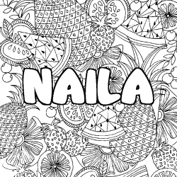 Coloriage prénom NAILA - décor Mandala fruits