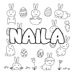 Coloriage pr&eacute;nom NAILA - d&eacute;cor Paques