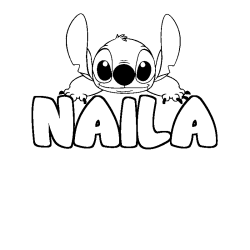 Coloriage prénom NAILA - décor Stitch