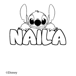 Coloriage pr&eacute;nom NAILA - d&eacute;cor Stitch