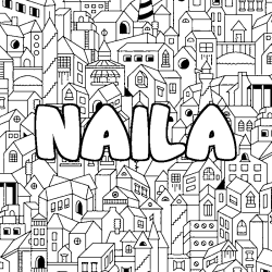 Coloriage prénom NAILA - décor Ville