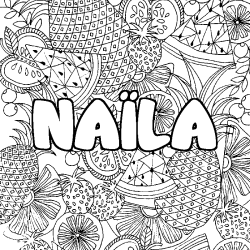 Coloriage pr&eacute;nom NA&Iuml;LA - d&eacute;cor Mandala fruits