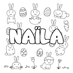 Coloriage pr&eacute;nom NA&Iuml;LA - d&eacute;cor Paques