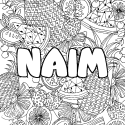 Coloriage prénom NAIM - décor Mandala fruits