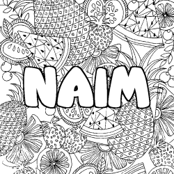 Coloriage pr&eacute;nom NAIM - d&eacute;cor Mandala fruits