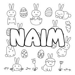 Coloriage prénom NAIM - décor Paques