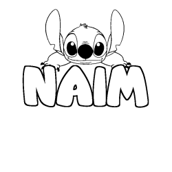 Coloriage prénom NAIM - décor Stitch