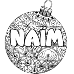 Coloriage pr&eacute;nom NA&Iuml;M - d&eacute;cor Boule de No&euml;l
