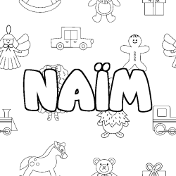 Coloriage pr&eacute;nom NA&Iuml;M - d&eacute;cor Jouets