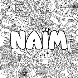 Coloriage pr&eacute;nom NA&Iuml;M - d&eacute;cor Mandala fruits