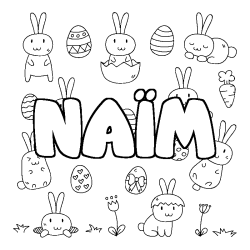 Coloriage pr&eacute;nom NA&Iuml;M - d&eacute;cor Paques
